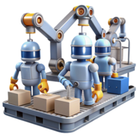 nostalgic gorgeous A group of robots working in a factory, industrial lighting, realistic style original png