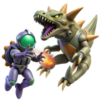 playful majestic A spaceship battling a giant space creature, dynamic action, anime style handcrafted png