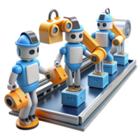picturesque distinctive A group of robots working in a factory, automated assembly line, bright, industrial lighting, realistic style png