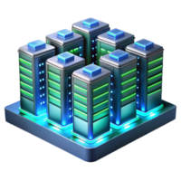 magnificent ethereal modern A futuristic server room, endless rows of glowing servers, cool blue and green hues, perspective view, hyperrealistic style professional png