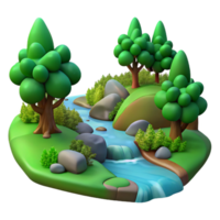 spectacular bold rustic A babbling brook flowing through a lush green forest, peaceful and tranquil, realistic style, dappled sunlight high quality png
