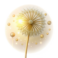 tranquil majestic A single dandelion seedhead, backlit by golden sunlight, bokeh effect, delicate and ethereal, handcrafted png
