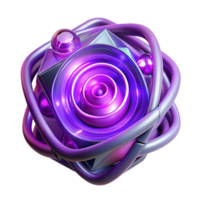 memorable vintage A quantum computer core, pulsing with energy, complex geometric patterns swirling within its transparent shell, illuminated by ethereal purple light, in a realistic style premium png