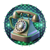 dreamy dramatic A vintage rotary telephone floating in a zero gravity environment, surrounded by binary code, illuminated by soft green light in a surreal style 4K png