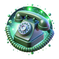 glorious distinguished A vintage rotary telephone floating in a zero gravity environment, surrounded by binary code, illuminated by soft green light in a surreal style png