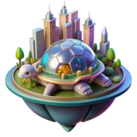 breathtaking artistic A futuristic city built on the back of a giant space turtle, vibrant colors, intricate details, isometric view, art nouveau style, high quality png
