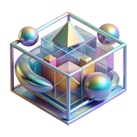 joyful wonderful A complex, layered composition of geometric shapes and lines, with a holographic texture and a shifting color scheme. Ray tracing fine detail png
