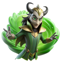 harmonious sumptuous A mischievous Loki transforming into a raven, surrounded by swirling green mist, dimly lit, fantasy art style, flawless png