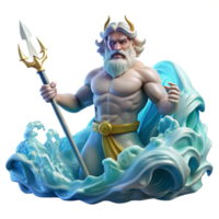 enchanting tranquil minimalist Poseidon, God of the Sea, rising from a tempestuous ocean, wielding his trident, lightning illuminating the scene, dramatic and dynamic style, ultra HD png