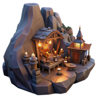 quintessential artistic A bustling marketplace in a dwarven city carved into the side of a mountain, warm firelight and lantern light, in a detailed steampunk style impeccable png