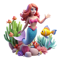 captivating memorable A graceful mermaid swimming through a coral reef teeming with colorful fish, underwater lighting, in a vibrant underwater photography style png