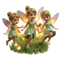 splendid impressionist A group of fairies flying through a field of fireflies, magical bioluminescent lighting, in a whimsical dreamlike style top tier png