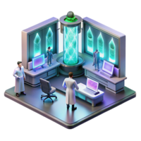 striking modern A futuristic lab filled with glowing screens and holographic projections, scientists working in the background, cyberpunk style, dramatic lighting 8K png