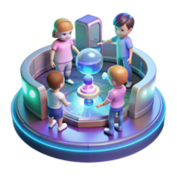 glorious dreamy organic A group of children, playing with holographic toys in a futuristic playground, illuminated by the soft glow of holographic projections. Utopian style high quality png