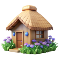unparalleled art deco A traditional thatched roof cottage, surrounded by wildflowers, idyllic setting, soft natural light, high resolution png
