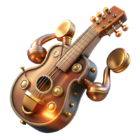 elegant nordic A steampunk guitar, with copper strings and brass tuning pegs, emitting musical notes. Soft, stage lighting. Surreal style authentic png