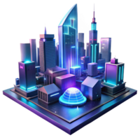 notable avant garde A futuristic cityscape at night, towering holographic advertisements shimmering in the rain, cyberpunk style, neon lights reflecting in puddles, viewed from a low angle 4K png