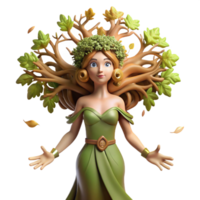 timeless futuristic An elegant dryad emerging from an ancient oak, leaves swirling, dappled sunlight, Pre Raphaelite style handcrafted png