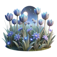 playful enchanting A field of bioluminescent wildflowers at night, soft moonlight, dreamlike and painterly style masterfully captured png
