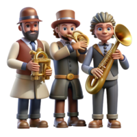 gorgeous exemplary A group of steampunk musicians, playing brass instruments adorned with gears, in a dimly lit tavern, warm lighting, jazz age style png