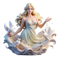 serene nostalgic geometric A beautiful Aphrodite emerging from the sea foam, surrounded by doves, classical Greek style, soft, ethereal lighting genuine png