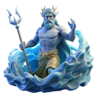 impressive retro Poseidon, God of the Sea, rising from a tempestuous ocean, wielding his trident, surrounded by swirling water and lightning strikes. Dynamic lighting. Art Deco style detailed png