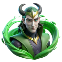 melancholic pristine A mischievous Loki, the Norse god of trickery, shape shifting into a raven, surrounded by green, swirling magic. Digital painting style artisan png