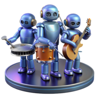 striking rustic A group of robots playing musical instruments in a jazz band, dim lighting, retro futuristic style perfect clarity png