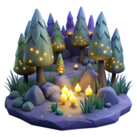 distinctive baroque A group of fireflies illuminating a dark forest at night, rendered in a magical, dreamlike style crisp png