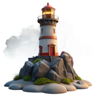 pristine abstract A solitary lighthouse on a rocky coast, stormy weather, dramatic lighting, realistic, flawless png
