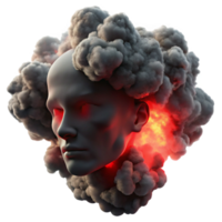 magnificent iconic A dense cloud of smoke swirling in the shape of a human face, backlit by a dramatic red light, chiaroscuro style png