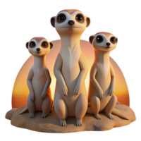 exemplary bohemian A group of meerkats standing guard in the desert, sunset lighting, wildlife photography style exclusive png