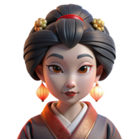 extraordinary mid century Portrait of a graceful geisha with elaborate makeup and a silk kimono, her expression enigmatic, lit by the soft glow of paper lanterns authentic png
