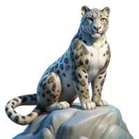 impressive exemplary A majestic snow leopard perched atop a Himalayan peak, wind whipping through its fur, rendered in a hyperrealistic style with dramatic, chiaroscuro lighting png