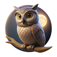 pristine tranquil baroque Portrait of a wise owl perched on a branch, lit by the soft glow of the moon studio quality png