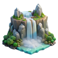 quintessential abstract A cascading waterfall plunging into a misty valley, romantic style, soft diffused lighting luxury png