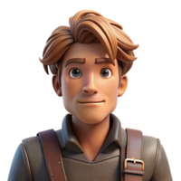 vibrant quintessential Portrait of a weary traveler with a worn leather satchel, windblown hair, and a determined look, lit by the setting sun, in a rustic style png