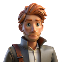 signature mid century Portrait of a weary traveler with a worn leather satchel, windblown hair, and a determined look, lit by the setting sun, in a rustic style expertly shot png
