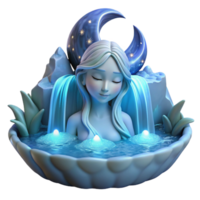alluring dynamic contemporary A celestial nymph bathing in a moonlit waterfall, ethereal and glowing, Art Nouveau style, soft, blue lighting, artisan png