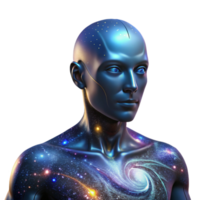 vibrant whimsical modern Portrait of an abstract humanoid form composed of swirling galaxies and nebulae, lit by the internal glow of the cosmos perfect clarity png