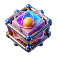 signature creative A quantum computer core, glowing with multicolored energy, complex geometric shapes, abstract art style fine detail png