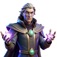 unparalleled futuristic Portrait of a powerful sorcerer with glowing hands and an intense gaze. Dark, mystical lighting. Fantasy art style authentic png