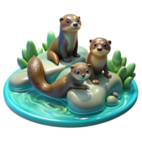 rare renaissance A family of playful otters frolicking in a crystal clear stream, dappled sunlight filtering through the trees, painted in an impressionistic style impeccable png
