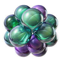 vibrant iconic Interlocking, translucent orbs of amethyst and emerald, reflecting a diffuse, ambient light, creating a sense of weightlessness. Art Deco style png