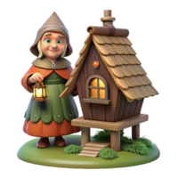 glorious mysterious impressionist A wise old Slavic Baba Yaga, her hut standing on chicken legs in a dark forest, lit by a single window, in a folk art style expertly shot png