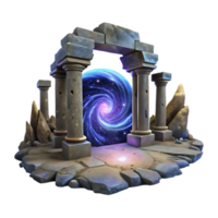 extraordinary traditional A portal swirling with galaxies, surrounded by ancient ruins, ethereal lighting, matte painting, concept art, crisp png