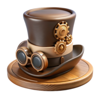 gorgeous unparalleled A steampunk top hat, with gears and goggles attached, sitting on a wooden mannequin head, soft, warm lighting png