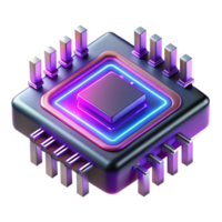 dramatic bold gothic A single microchip, magnified thousands of times, glowing circuitry patterns visible within, dark background with neon accents, cyberpunk style detailed png