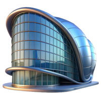 harmonious elegant A futuristic building with a curved glass facade, reflections of the city, architectural visualization style exclusive png