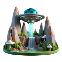 acclaimed victorian A spaceship landing on a lush, alien planet, waterfalls cascading down towering mountains. Matte painting style. Natural lighting 8K png